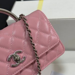 CC 25P Wallet Woc Handle 17cm Pink Pastel Leather Silver Hardware 243439