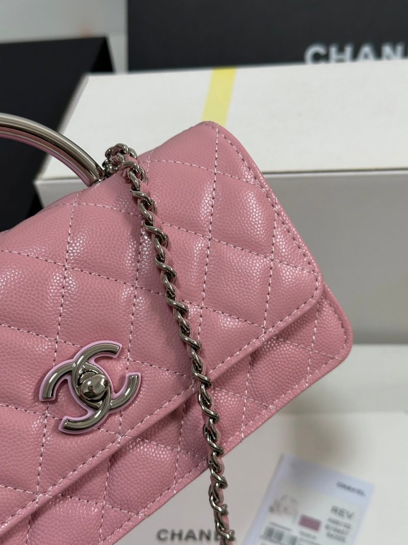 CC 25P Wallet Woc Handle 17cm Pink Pastel Leather Silver Hardware 243439