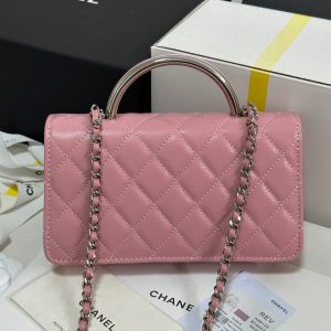 CC 25P Wallet Woc Handle 17cm Pink Pastel Leather Silver Hardware 243439
