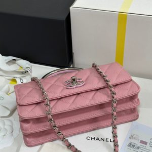 CC 25P Wallet Woc Handle 17cm Pink Pastel Leather Silver Hardware 243439