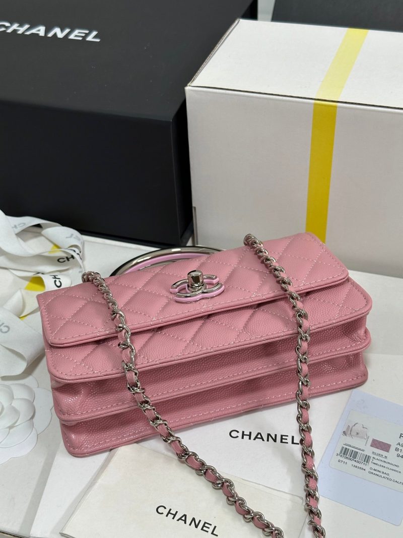 CC 25P Wallet Woc Handle 17cm Pink Pastel Leather Silver Hardware 243439