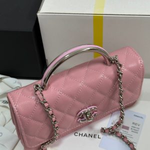 CC 25P Wallet Woc Handle 17cm Pink Pastel Leather Silver Hardware 243439