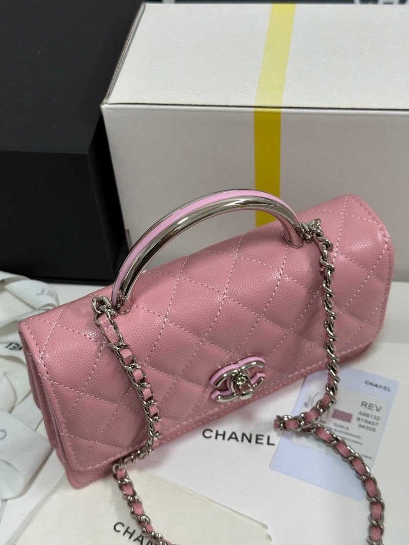 CC 25P Wallet Woc Handle 17cm Pink Pastel Leather Silver Hardware 243439