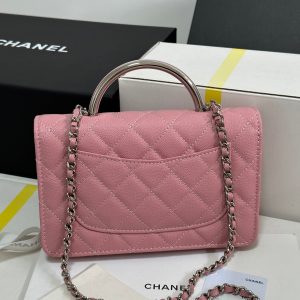CC 25P Wallet Woc Handle 19cm Pink Pastel Leather Silver Hardware 243448