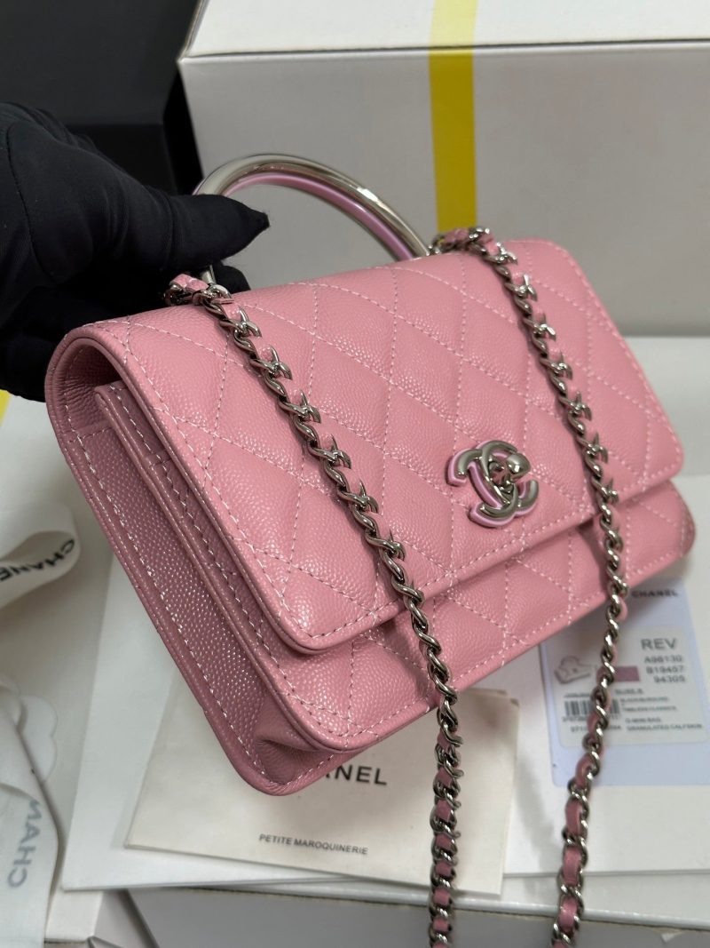 CC 25P Wallet Woc Handle 19cm Pink Pastel Leather Silver Hardware 243448