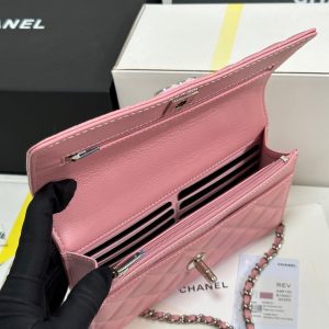 CC 25P Wallet Woc Handle 19cm Pink Pastel Leather Silver Hardware 243448