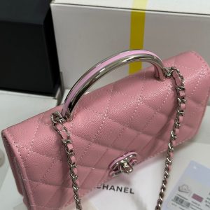 CC 25P Wallet Woc Handle 19cm Pink Pastel Leather Silver Hardware 243448