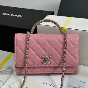 CC 25P Wallet Woc Handle 19cm Pink Pastel Leather Silver Hardware 243448