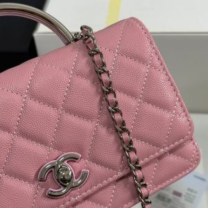 CC 25P Wallet Woc Handle 19cm Pink Pastel Leather Silver Hardware 243448