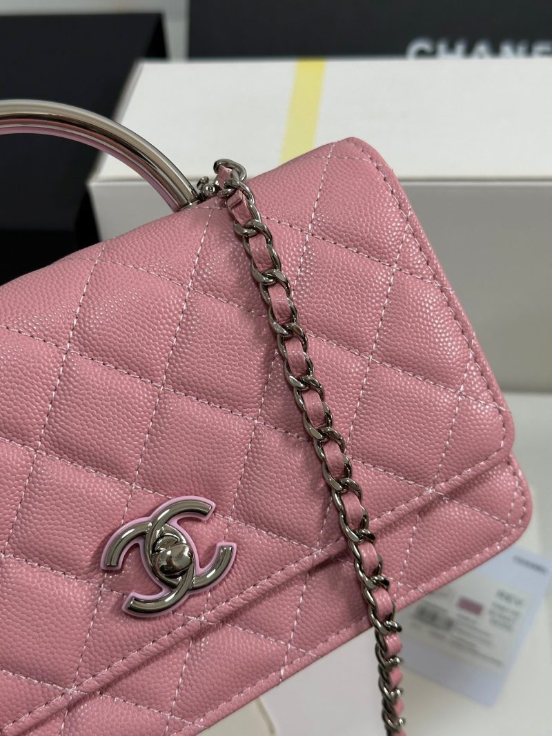 CC 25P Wallet Woc Handle 19cm Pink Pastel Leather Silver Hardware 243448