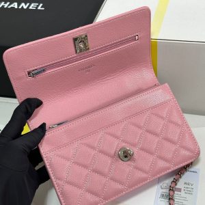 CC 25P Wallet Woc Handle 19cm Pink Pastel Leather Silver Hardware 243448
