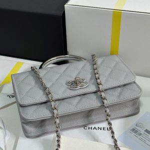 img_b885826e_20250328_i1743136153882_1532_0_7_jpg CC 25P Wallet Woc Handle 19cm Light Gray Leather Silver Hardware 243454