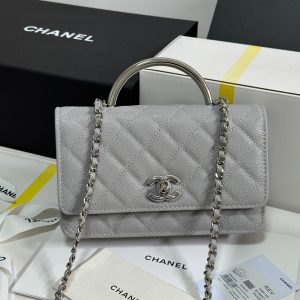 img_b885826e_20250328_i1743136154698_4894_0_1_jpg CC 25P Wallet Woc Handle 19cm Light Gray Leather Silver Hardware 243454