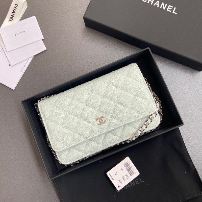 CC Mini Crossbody Bags 20cm Light Blue Caviar Sliver Steel 234828