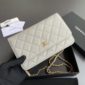 CC Wallet On Chain 20cm White Caviar Leather Gold Hardware 240157