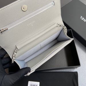 CC Wallet On Chain 20cm White Caviar Leather Silver Hardware 240159