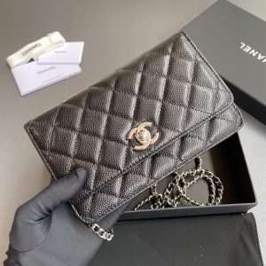 CC Wallet On Chain 20cm Black Caviar Leather Light Gold Hardware 240162