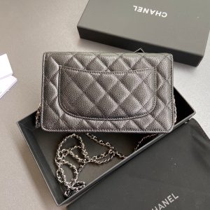 CC Wallet On Chain 20cm Black Caviar Leather Light Gold Hardware 240162