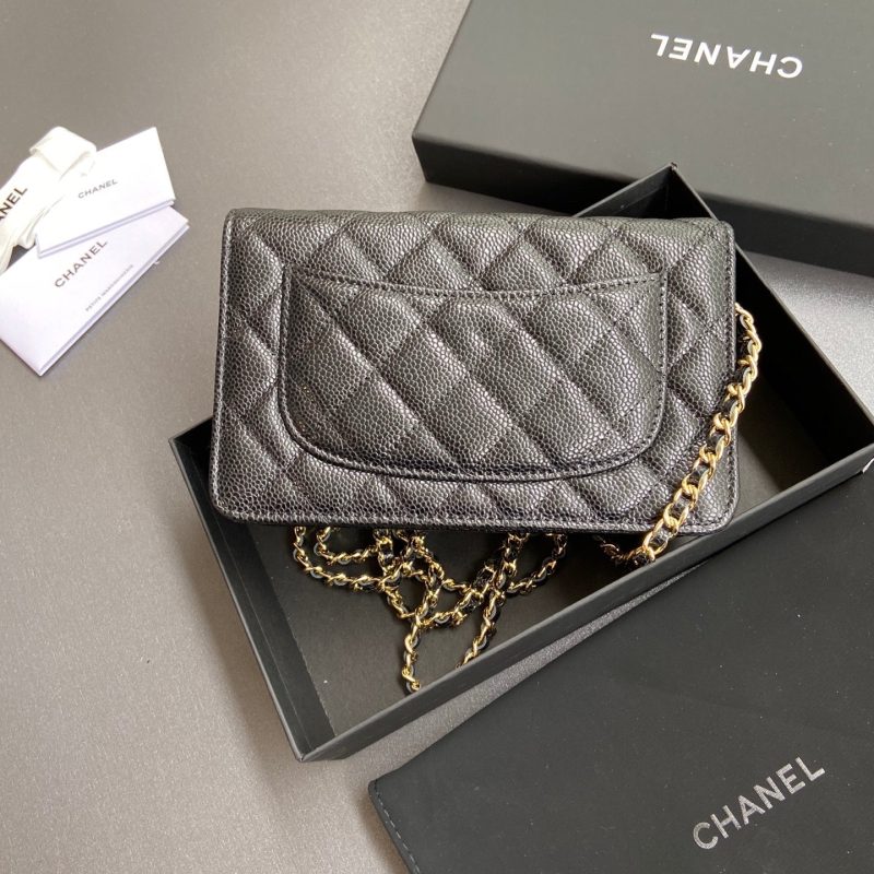 CC Wallet On Chain 20cm Black Caviar Leather Gold Hardware 240164
