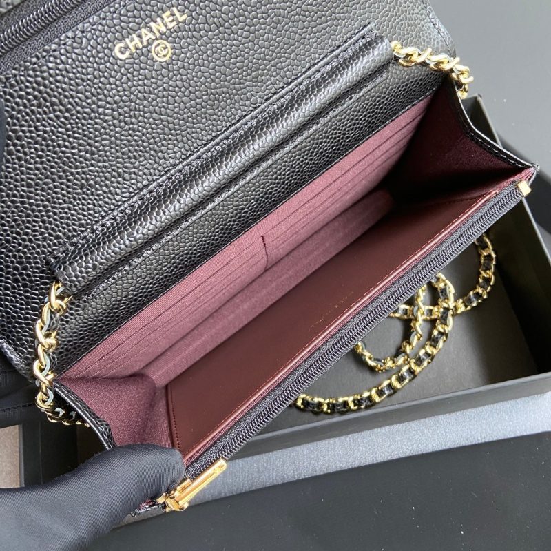 CC Wallet On Chain 20cm Black Caviar Leather Gold Hardware 240164