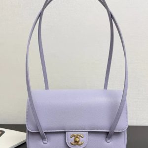 Chanel 2026 Preppy Coco Shoulder Bag Purple Caviar Leather Gold Hardware