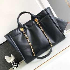 CC LARGE DEAUVILLE TOTE BAG 38CM BLACK CALFSKIN GHW