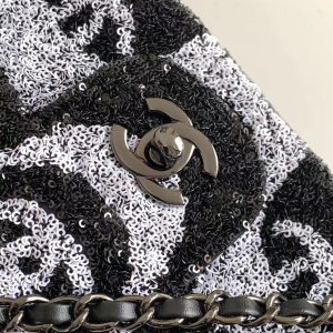 flap bag medium 25 black grey sequin silver hardware