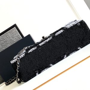 flap bag medium 25 black grey sequin silver hardware