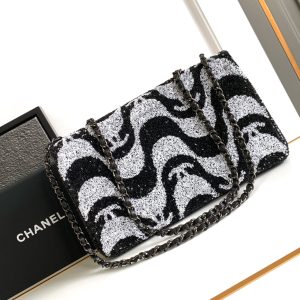 flap bag medium 25 black grey sequin silver hardware