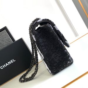 flap bag medium 25 black grey sequin silver hardware