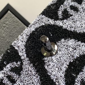 flap bag medium 25 black grey sequin silver hardware