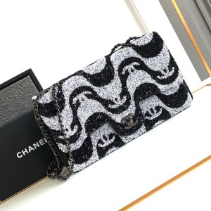 flap bag medium 25 black grey sequin silver hardware