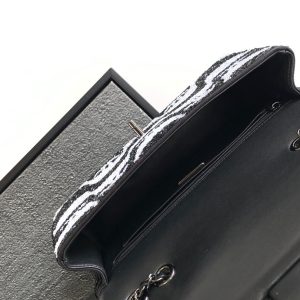 flap bag medium 25 black grey sequin silver hardware