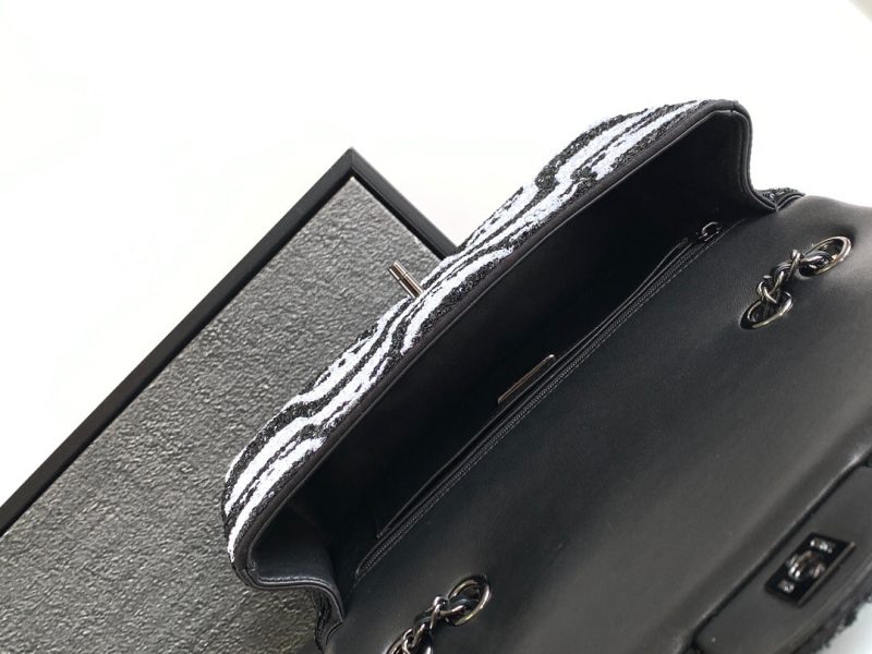 flap bag medium 25 black grey sequin silver hardware