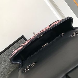 flap bag medium 25 black pink sequin silver hardware