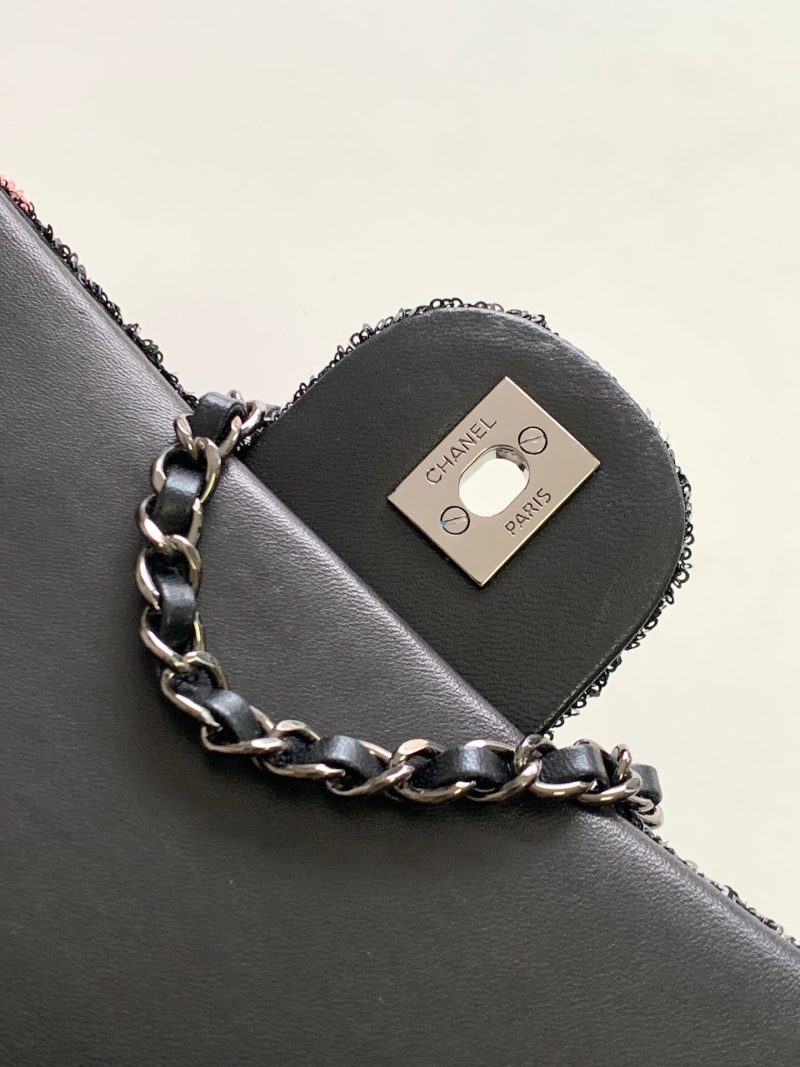 flap bag medium 25 black pink sequin silver hardware