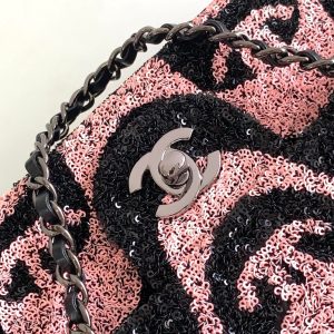 flap bag medium 25 black pink sequin silver hardware