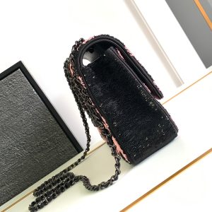 flap bag medium 25 black pink sequin silver hardware