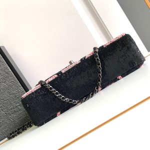 flap bag medium 25 black pink sequin silver hardware