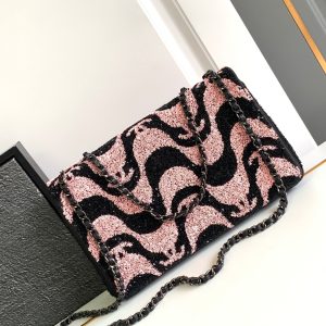 flap bag medium 25 black pink sequin silver hardware
