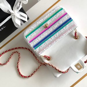 MINI 20 CLASSIC HANDBAG IN WHITE EMBROIDERED TWEED SEQUINS
