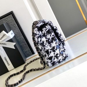 CC 21 EVENING BAG IN BLACK MIX WHITE WOOL TWEED