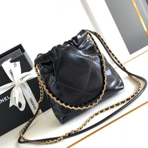 24a cc 22 hobo bag 20cm black lambskin pearl gold hardware