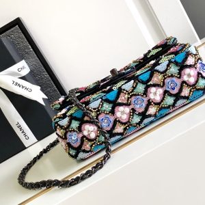 CC 24a Flap Bag 20cm Sequin Satin Black Hardware