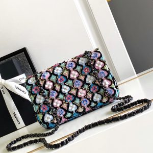 CC 24a Flap Bag 20cm Sequin Satin Black Hardware