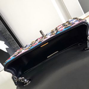 CC 24a Flap Bag 20cm Sequin Satin Black Hardware