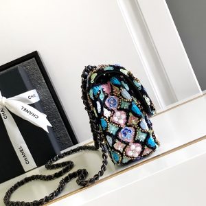 CC 24a Flap Bag 20cm Sequin Satin Black Hardware