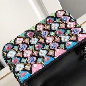 CC 24a Flap Bag 20cm Sequin Satin Black Hardware