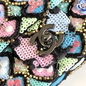 CC 24a Flap Bag 20cm Sequin Satin Black Hardware