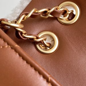 Flap Bag Small 23cm White Brown Sherling Lambskin Gold Hardware